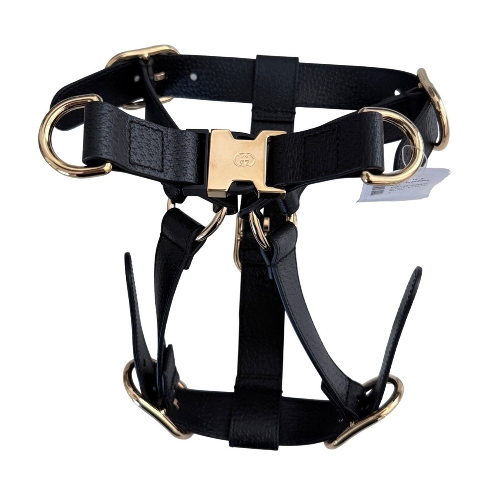 Gucci Black Demetra Dog Harness Gold Hardware‎ Large 695253 NEW - Picture 2 of 15